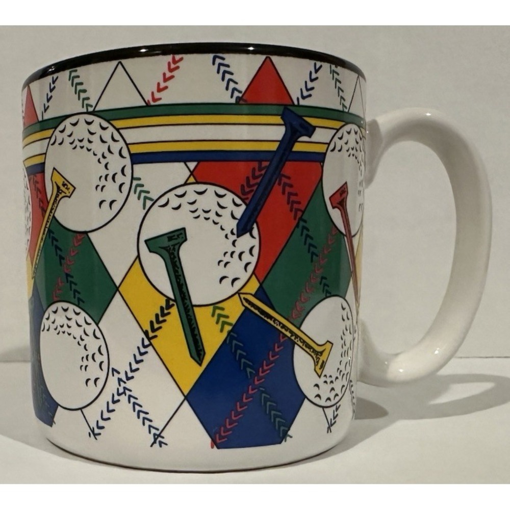Vintage 11 oz Stoneware Coffee Mug #678100 Flowers Inc Balloons Golf Balls Tees